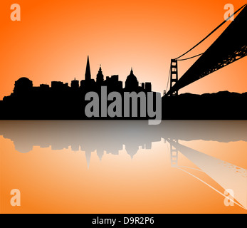 Vettore il San Francisco skyline tramonto panorama silhouette Foto Stock
