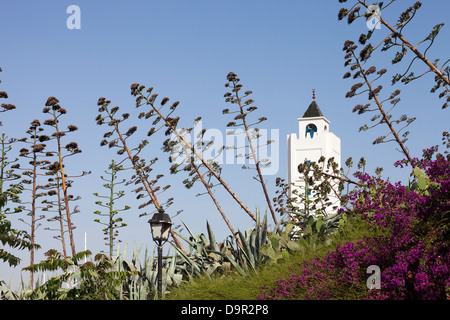 Il minareto di Sidi Bou Said moschea in locale i colori tradizionali. Foto scattata nel sobborgo di Tunisi - capitale della Tunisia Foto Stock