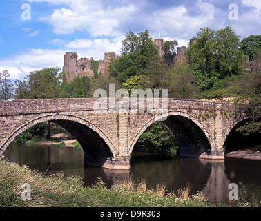 Fiume teme, Dinham Ponte e Castello, Ludlow, Shropshire, Inghilterra, Regno Unito, Europa occidentale. Foto Stock