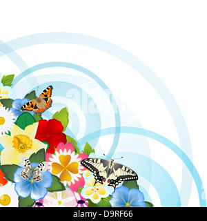 Fiori Selvatici su uno sfondo di astratta cerchi. La figura su uno sfondo bianco. Illustrazione per la EPS-10 formato. Foto Stock