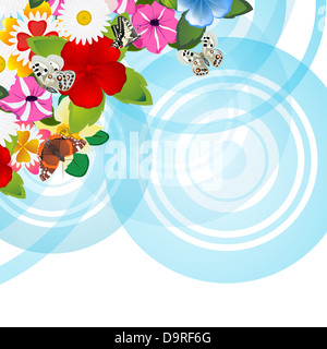 Fiori Selvatici su uno sfondo di astratta cerchi. La figura su uno sfondo bianco. Illustrazione per la EPS-10 formato. Foto Stock