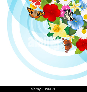 Fiori Selvatici su uno sfondo di astratta cerchi. La figura su uno sfondo bianco. Illustrazione per la EPS-10 formato. Foto Stock