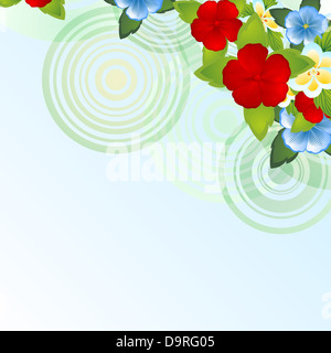 Fiori Selvatici su uno sfondo di astratta cerchi. La figura su uno sfondo bianco. Illustrazione per la EPS-10 formato. Foto Stock