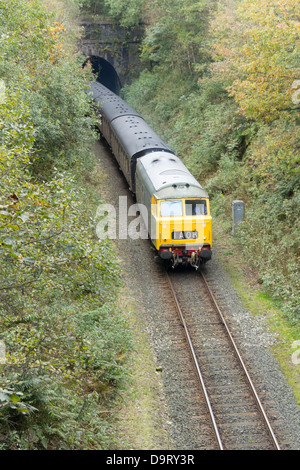 D7076 Beyer Peacock 'Hymek'-diesel locomotiva idraulica tirando un treno passeggeri sulla East Lancashire Railway. Foto Stock