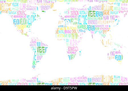 Mappa che mostra Benvenuti in diverse lingue Foto Stock