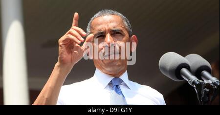 Il Presidente degli Stati Uniti Barack Obama fa un discorso sul cambiamento climatico presso la Georgetown University di Washington DC, Martedì, 25 giugno 2013. Credito: Dennis Brack / Pool via CNP Foto Stock