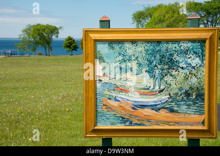 Michigan, isola di Mackinac. Arte nel parco, la riproduzione delle "Banche di Oise a Auvers" (1890) di Van Gogh. Foto Stock