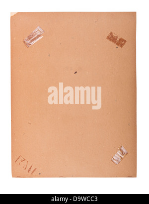 Vecchia cornice fotografica con nastro adesivo isolato su bianco Foto Stock