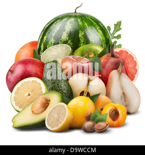 Assortimento di frutta esotica isolato su bianco Foto Stock