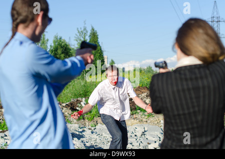 Due agenti FBI arrestare il reo con il coltello Foto Stock