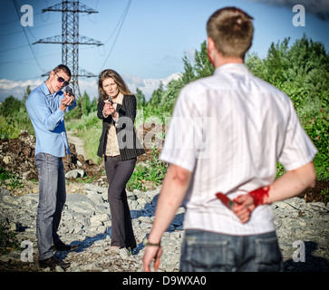 Due agenti FBI arrestare il reo con il coltello Foto Stock