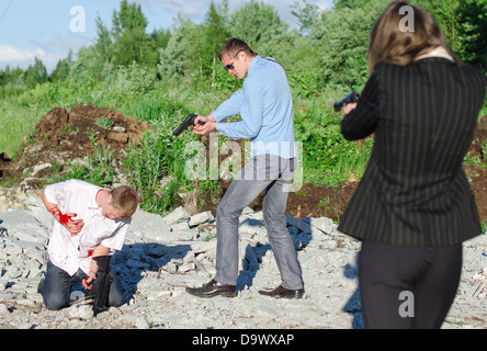 Due agenti FBI arrestare il reo con il coltello Foto Stock