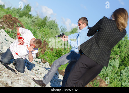 Due agenti FBI arrestare il reo con il coltello Foto Stock