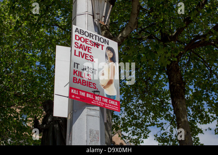 Anti aborto poster attaccato ad un lampione, Dublino, Irlanda. Foto Stock