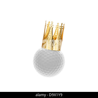 Golf vincitore - bianco pallina da golf con Golden crown isolato su bianco Foto Stock