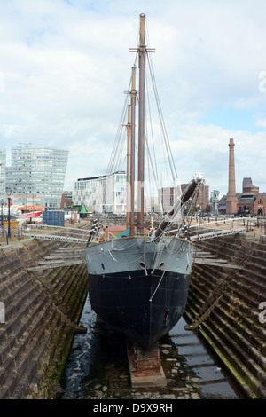 Tre-masted schooner De Wadden, costruito in Olanda nel 1917 a Canning Graving Dock No. 2 Liverpool Foto Stock