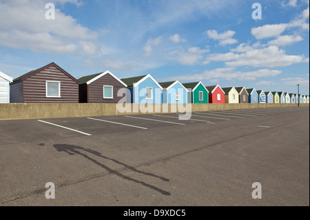 Spiaggia di capanne in Southwold, Suffolk Foto Stock