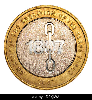British £2 coin - 2007 - bicentenario dell abolizione della schiavitù nell'impero britannico. Disegnato da David Gentleman Foto Stock