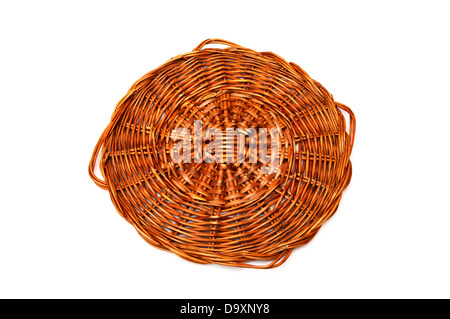 Tappetino di legno a caldo i contenitori collocati su uno sfondo bianco Foto Stock