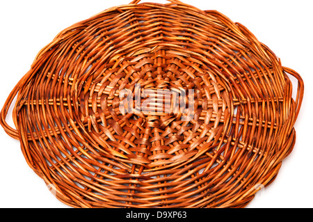 Tappetino di legno a caldo i contenitori collocati su uno sfondo bianco Foto Stock