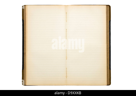 Aprire il vecchio diario in bianco su bianco Foto Stock