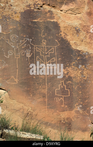 Native American incisioni rupestri in Lobo Canyon, Cebolla deserto, Nuovo Messico. Fotografia digitale Foto Stock