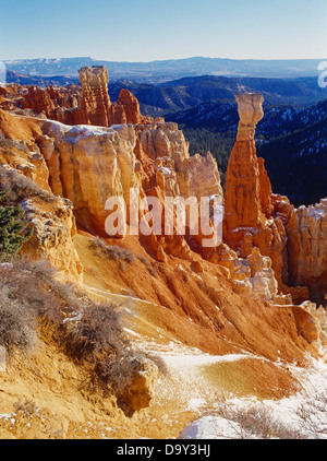 Formazione Claron hoodoos compresi il cacciatore a Agua Canyon Bryce Canyon National Park nello Utah. Foto Stock