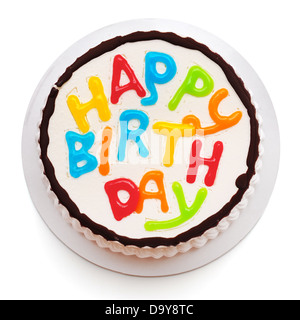 Torta di compleanno isolato su bianco Foto Stock
