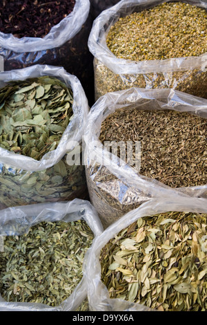 Visualizzazione delle spezie, Souq al-Alawi nella vecchia Jeddah (Al-Balad), Gidda, Arabia Saudita. Foto Stock