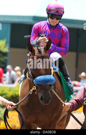 Inglewood, CA, Stati Uniti d'America. Il 29 giugno, 2013. Ovviamente con Joe Talamo a bordo vince il G1 ''Win e il tuo Win'' calzolaio miglio Stakes di Betfair Hollywood Park a Inglewood, la California il 29 giugno 2013. ©Zoe Metz/Eclipse Sportswire/eclipse/ZUMAPRESS.com/Alamy Live News Foto Stock