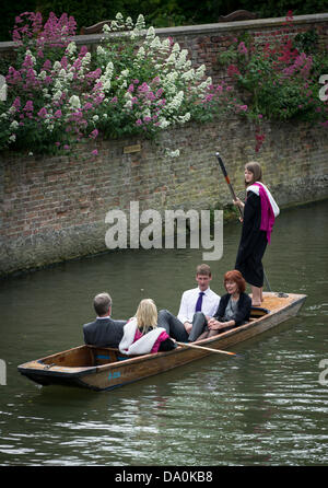 Cambridge, Regno Unito. Il 30 giugno, 2013. I laureati e i turisti punt lungo il fiume Cam nella soleggiata clima estivo. Foto Stock