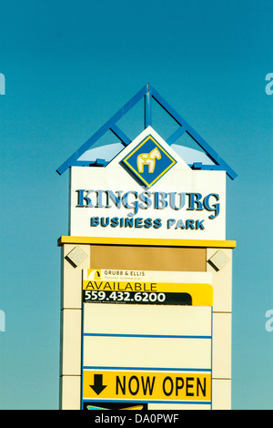 Un segno lungo l'Autostrada 99 in California la Valle Centrale per la comunità svedese di Kingsburg Foto Stock