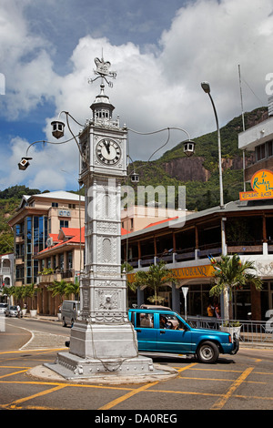 Clock Tower, Victoria, Isola di Mahe, Seychelles, Oceano indiano, Africa Foto Stock