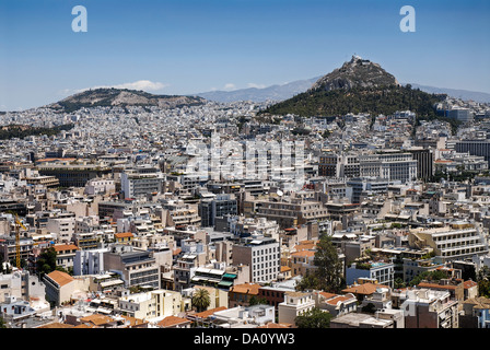 Antenna vista città Atene dall' Acropoli Foto Stock