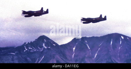 L'F-82 Twin Mustang, utilizzato dalla U.S. Air Force in Alaska durante gli anni '1950, è stato progettato per missioni di pattuglia e intercettazione a lungo raggio. Il design a due motori lo ha reso ideale per le operazioni prolungate in condizioni climatiche difficili. Foto Stock
