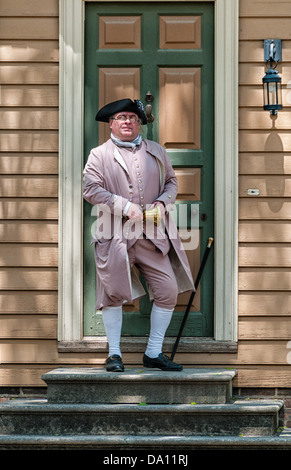 Town Crier, Reenactor, Colonial Williamsburg, Virginia Foto Stock