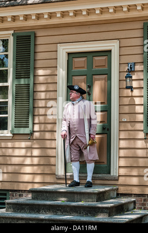 Town Crier, Reenactor, Colonial Williamsburg, Virginia Foto Stock