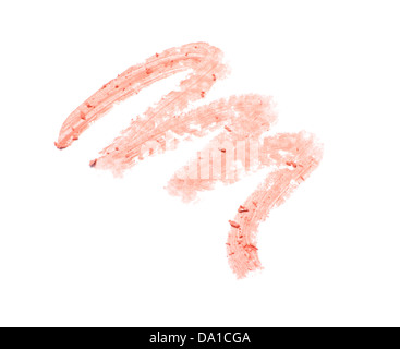 Red lip gloss scarabocchio ritagliato su uno sfondo bianco Foto Stock
