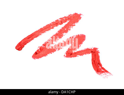 Red lip gloss scarabocchio ritagliato su uno sfondo bianco Foto Stock