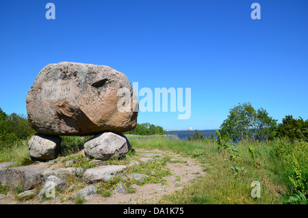 Lapide commemorativa sul luogo dove il re svedese Gustav Vasa sbarcati quando egli 1520 scappato dalla Danimarca Foto Stock