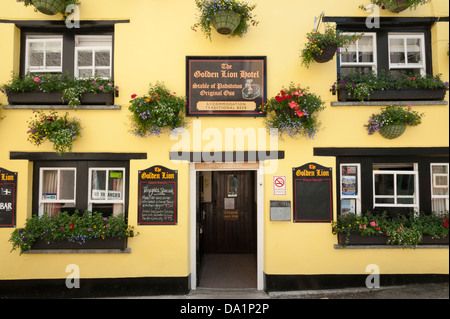 Scatole di finestra al di fuori del Golden Lion pub e hotel Padstow Cornwall Regno Unito Foto Stock