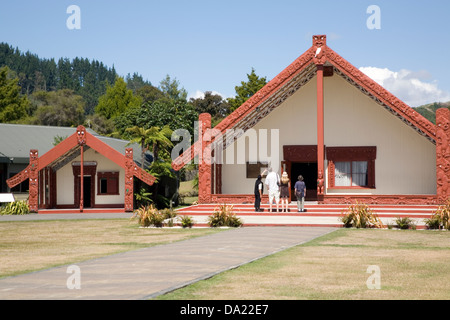 Rotowhio Marae (meeting house), a Te Puia, Rotorua, Nuova Zelanda Foto Stock