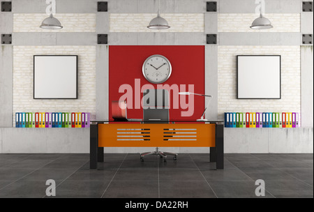 Ufficio colorati con scrivania moderna in un loft - il rendering Foto Stock