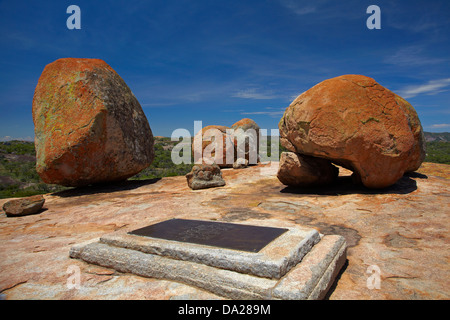 Tomba di Cecil Rhodes, in cima Malindidzimu, o "visione del mondo", Matobo National Park, Colline di Matobo Sito Patrimonio Mondiale, Africa Foto Stock