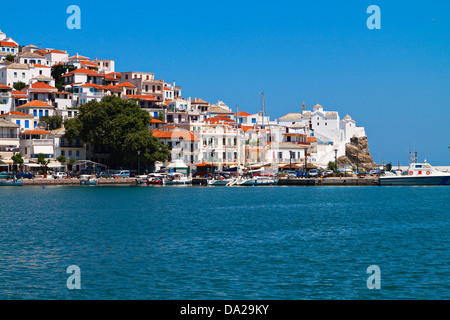 Skopelos island in Grecia. Vista del porto vecchio Foto Stock