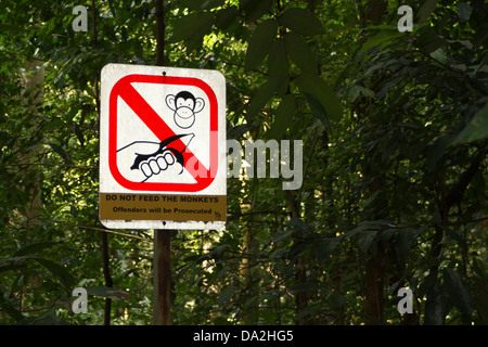 Sign in Bukit Timah Riserva Naturale, Singapore attenzione a non alimentare le scimmie. Foto Stock