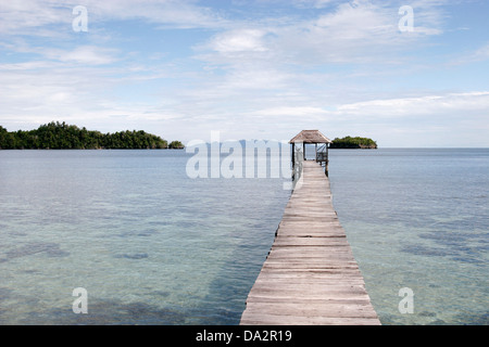 Jetty che sfocia nel mare, isole Togean, Indonesia Foto Stock