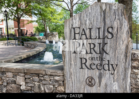 Il Parco delle Cascate sul Reedy entrata SEGNO, Greenville, SC, STATI UNITI D'AMERICA Foto Stock