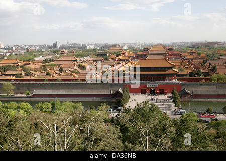 Vista aerea della città proibita (palazzo imperiale Cinese), Pechino, Cina Foto Stock