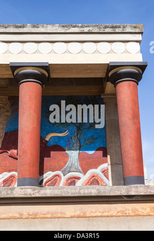 L'entrata nord, raffigurante la carica bull affresco, il Palazzo di Cnosso, Cnosso, Creta, Grecia Foto Stock